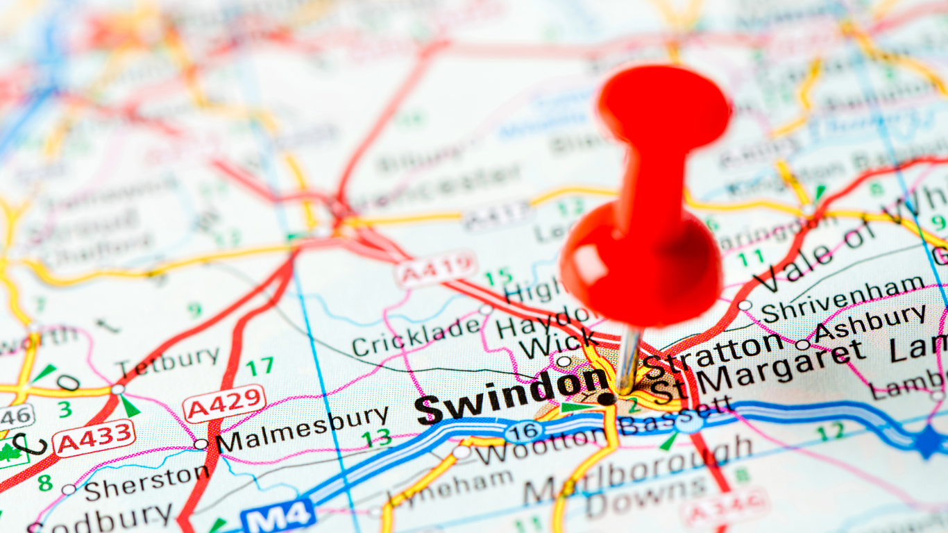 Map of Swindon – postcode areas SN1 to SN6