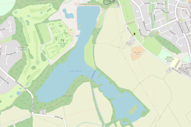 Map of Coate Water Park in Swindon