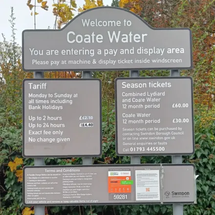 Coate Water pay and display prices